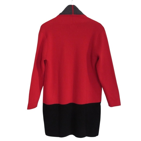 Burgess Red Sweater Cardigan Travel Coat Small Long Line Open Front - Picture 2 of 11